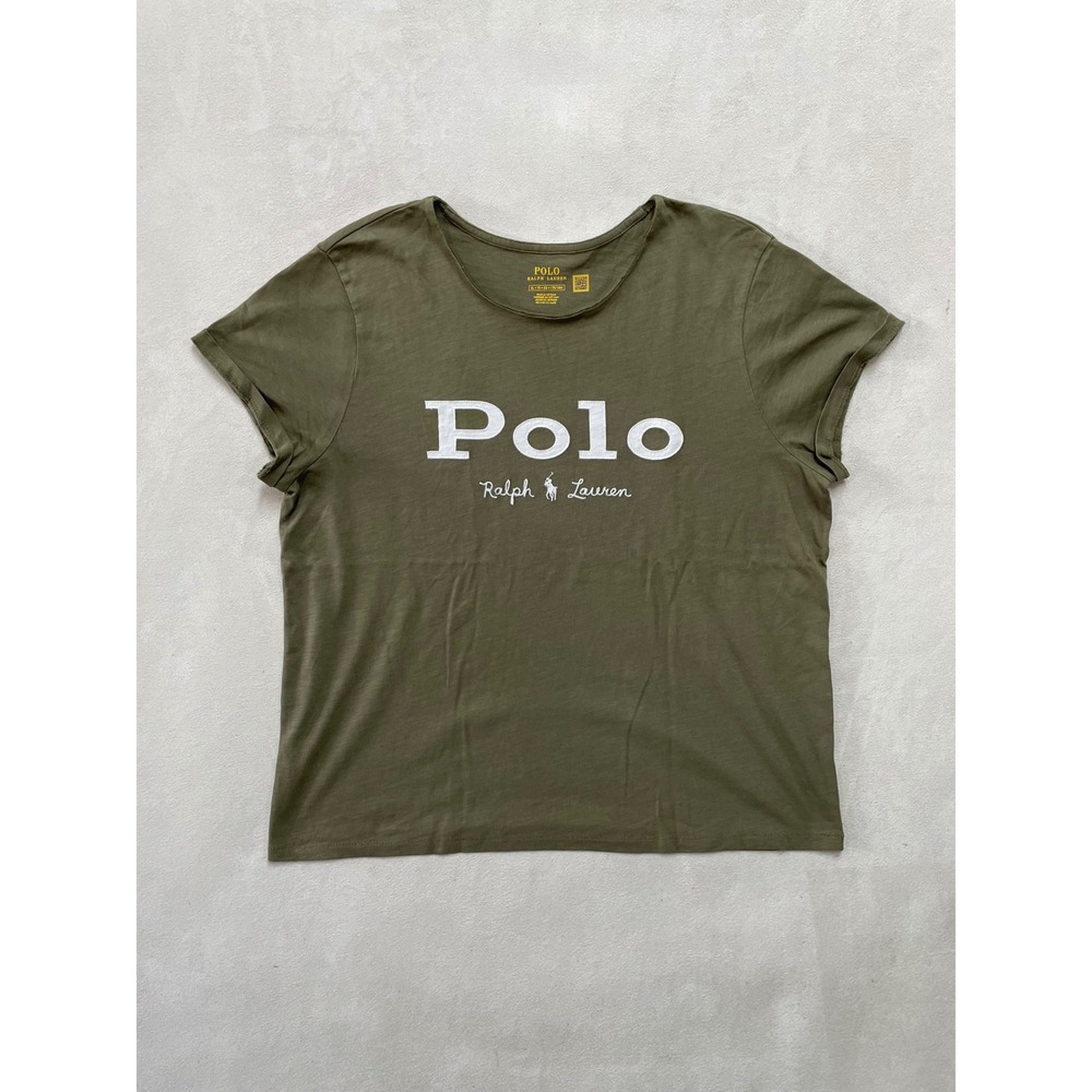 Polo Ralph Lauren Women XL Olive Green Short Sleeve Logo T-Shirt Scoop Neck